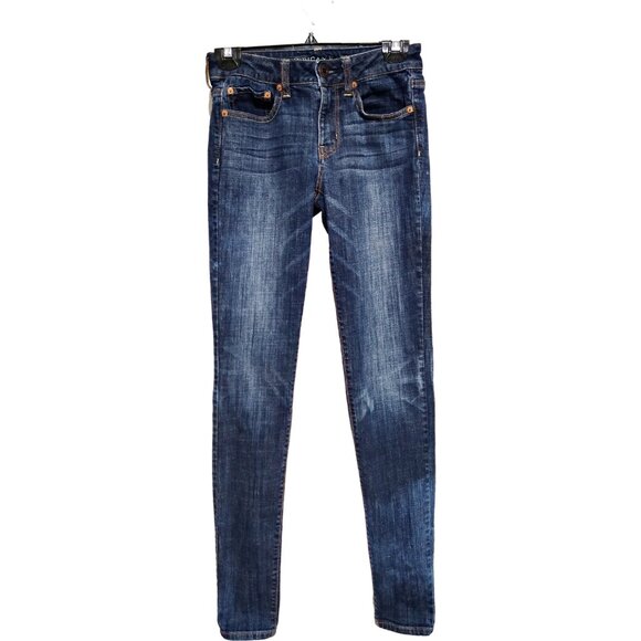 AE American Eagle High Rise Skinny Stretch Size 2 xlong - 27W 33L Denim Jeans - Picture 2 of 9
